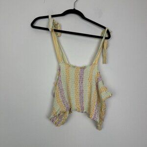 BP. Colorful Pastel Smocked Tie Sleeve Cropped Tank Top 3x Striped